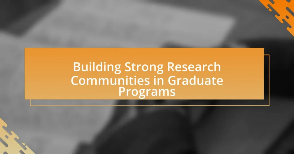 Building Strong Research Communities in Graduate Programs